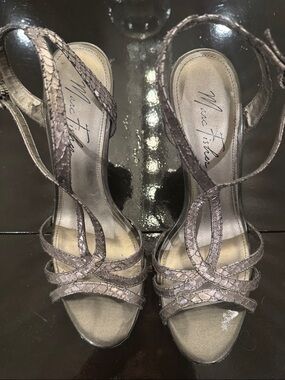 Marc Fisher Gray/Silver Metallic Strappy Heels